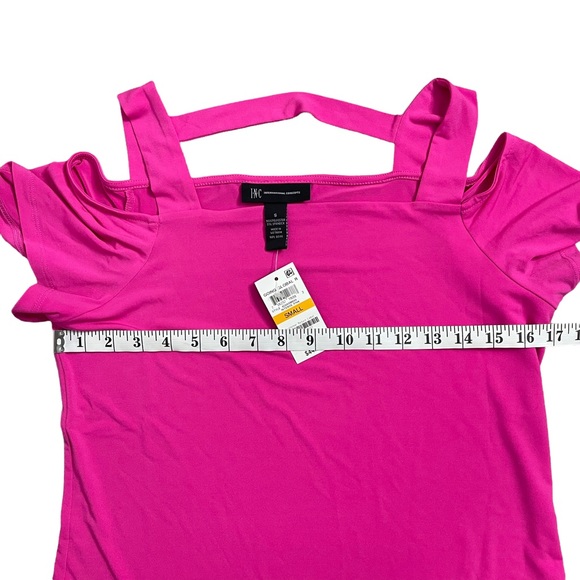 NWT INC Stretch Hot Pink Summer Blouse Cold Shoulder Top S - Picture 5 of 6